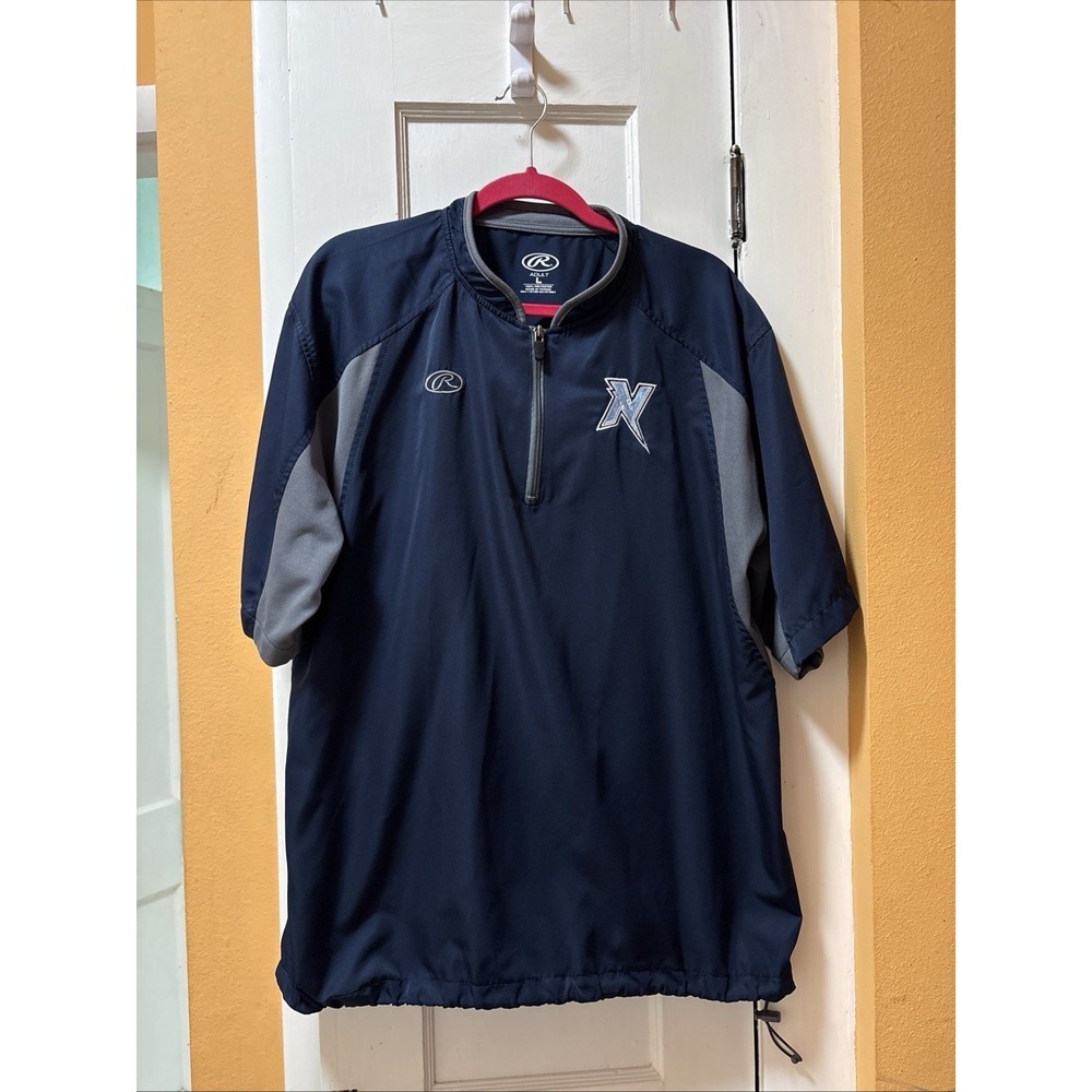 Rawlings Large Navy/Gray Quarter-Zip 'N' Logo Pullover Baseball Batting Practice